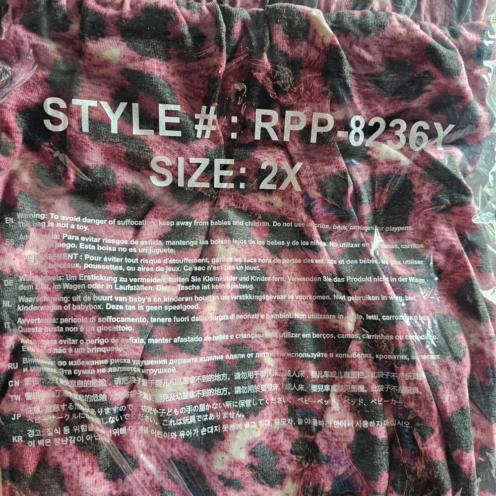 Zenana Leopard Print Split Side Pant Joggers Elastic Waist 2X Pink Cranberry NEW - Picture 14 of 14